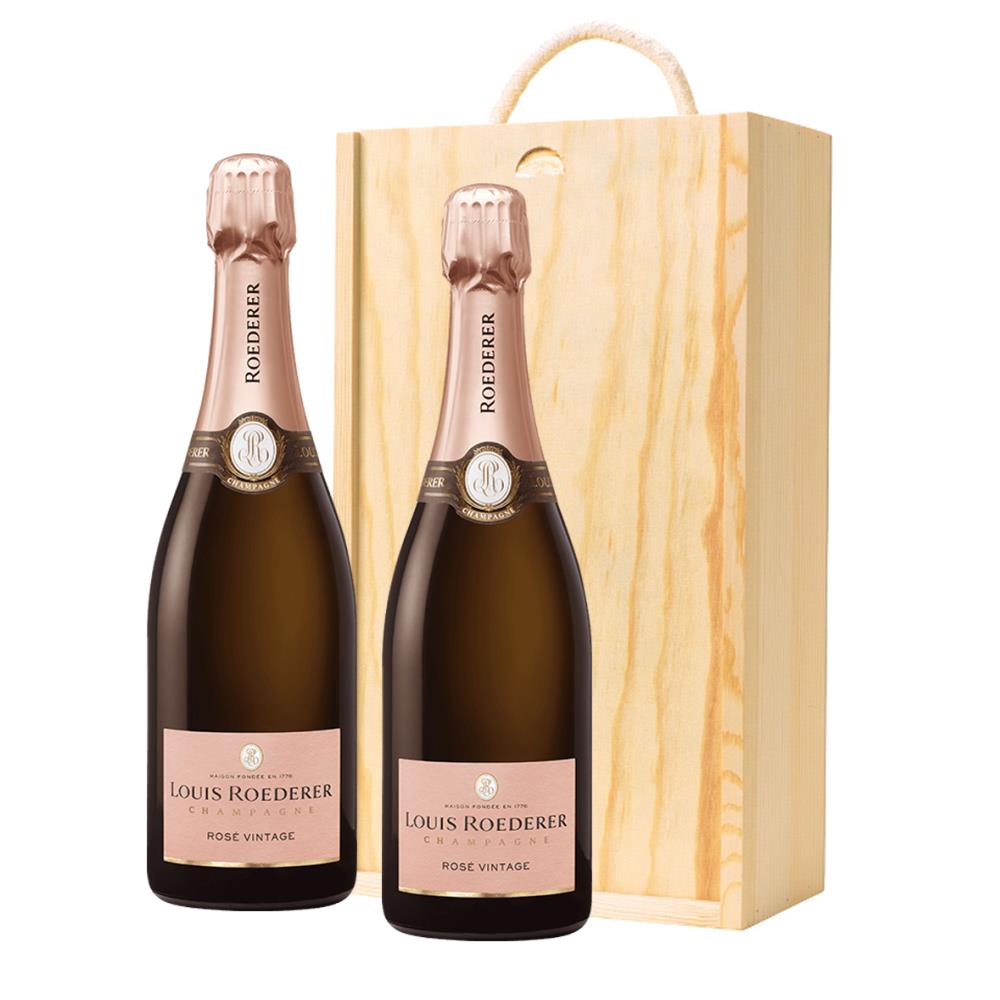 Louis Roederer Vintage Rose 2015 Champagne 75cl Twin Pine Wooden Gift Box (2x75cl)